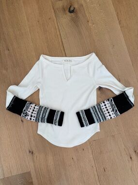 We The Free Cream Waffle Knit Top women size small